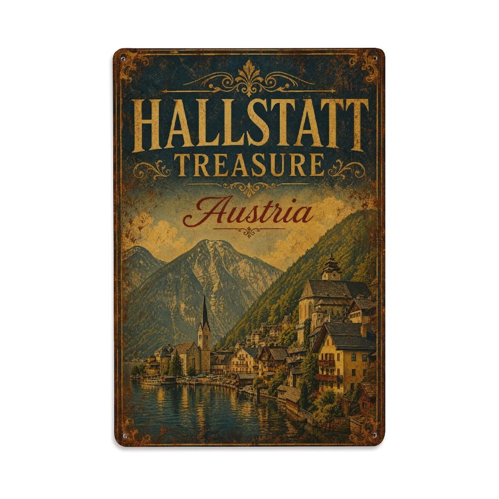 Gead 8X12inch Style Vintage Travel Hallstatt Austria Treasure Metal Tin Sign