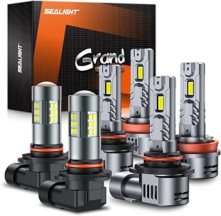 SEALIGHT H8/H9/H11 9005/HB3 H10 Fog Light Bulbs Combo, 110,000LM Ultra-Bright 360° Illumination 6500K 9005 H11 Bulbs with Cooling Fan, True Plug N Play, Non-polarity, Pack of 6