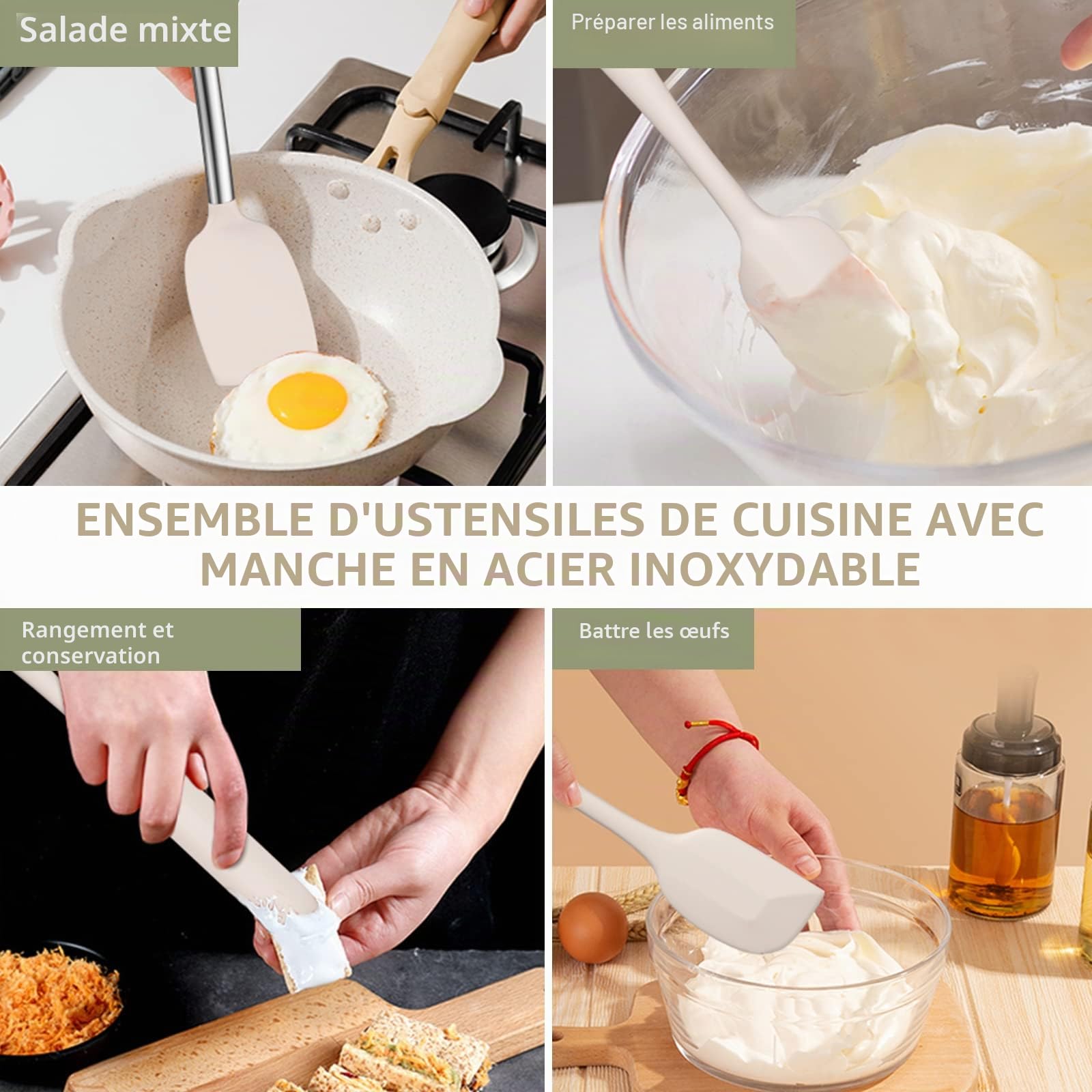 Umite Chef Ensemble d'ustensiles de cuisine en acier inoxydable - Antiadhésifs - Ensemble de spatules - 15 pièces - gadgets de cuisine à offrir