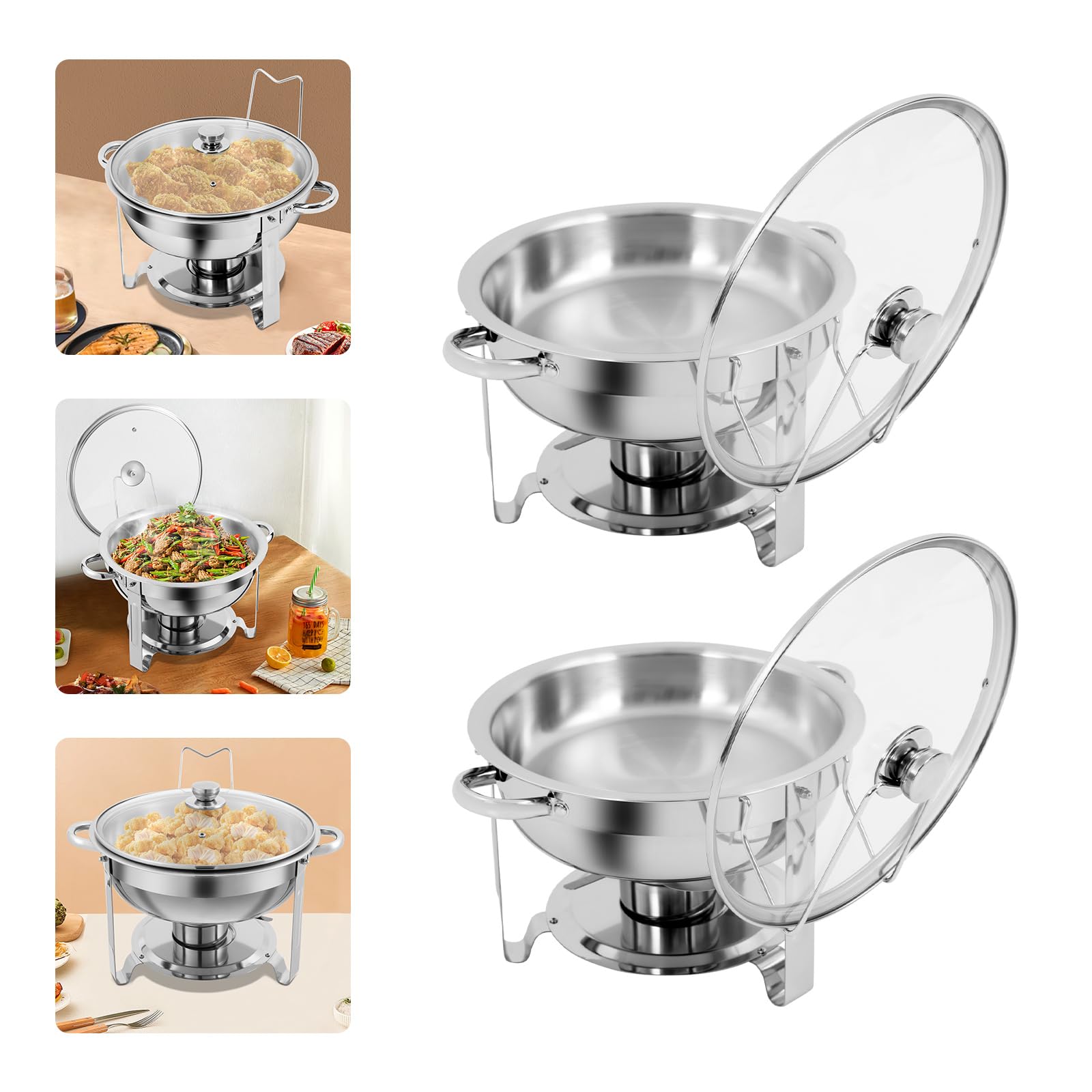 2 piatti da 4,5 l, argento a buffet, con coperchio, per buffet, colazione, feste, 41,9 x 27,9 cm