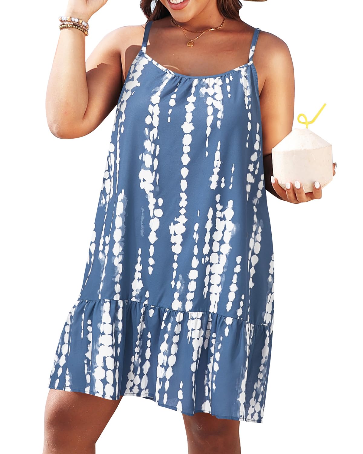 Pinup Fashion Womens Plus Size Cover Up Dress Summer Spaghetti Strap Casual Swing Beachwear