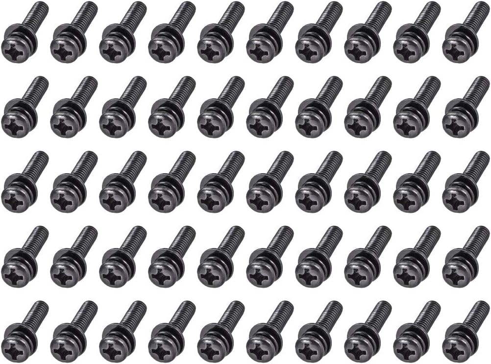 M4 x 16mm Carbon Steel Phillips Pan Head Machine Screws Bolts Combine with Spring Washer and Plain Washers 50pcs