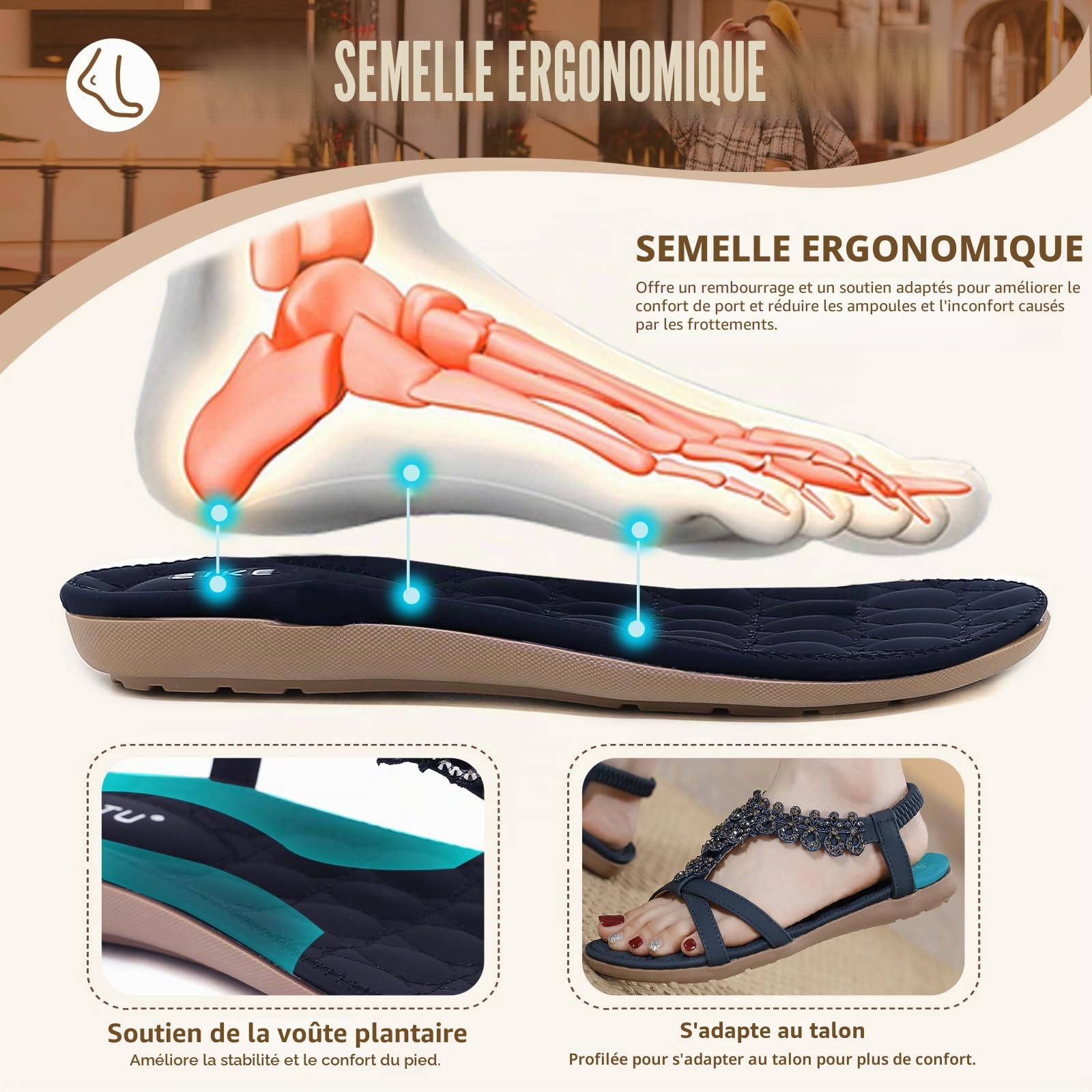 Acfoda Sandales Femme Été Confortable Plates Bohême Sandals | Sandalette et Mules,Mode Plage Tongs,Léger Chaussures,Orthopédique,Nus Pieds