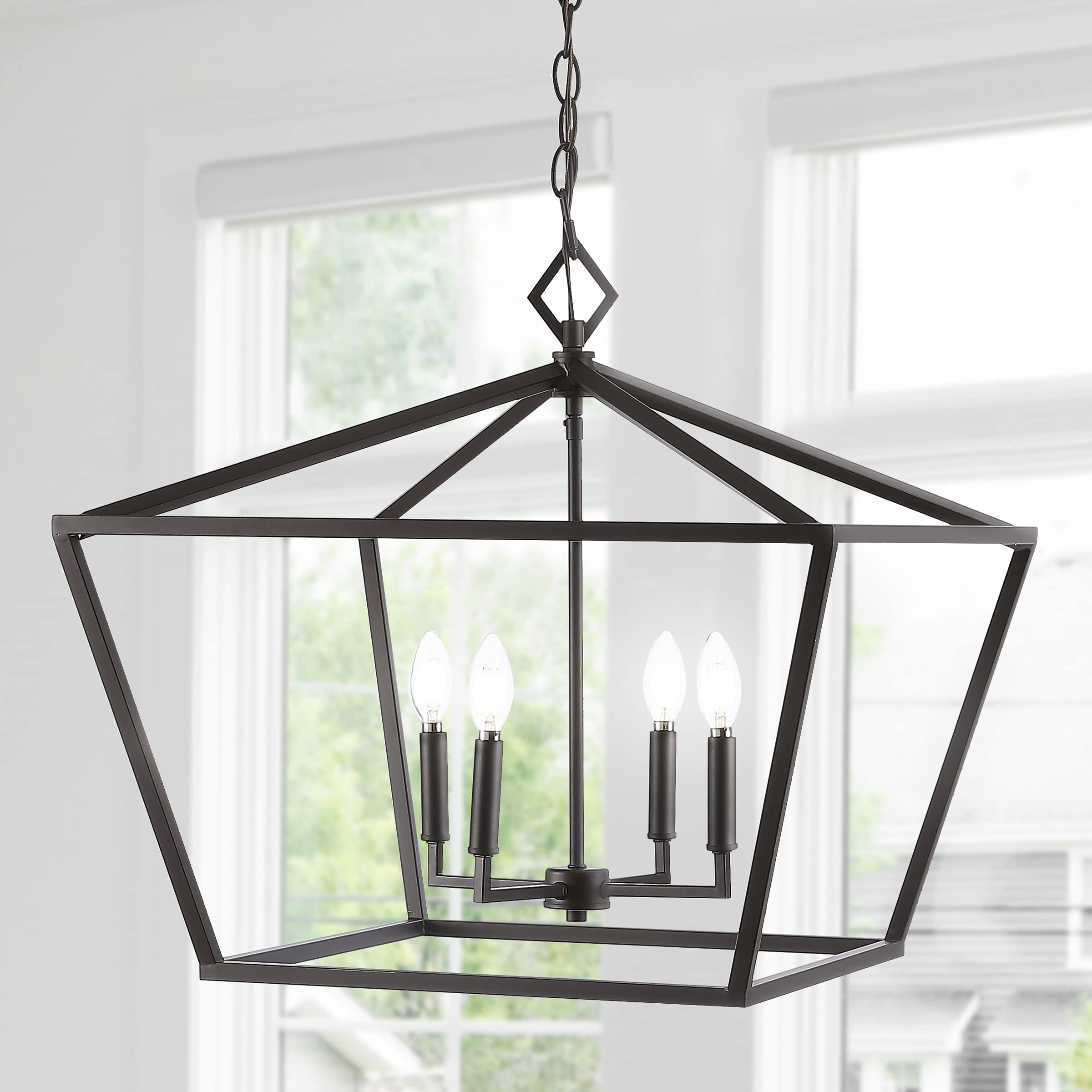 JONATHAN Y JYL7520B Gatsby 23" 4-Light Adjustable Iron Rustic Glam LED Pendant Industrial Cottage French Country Dimmable Dining Room Living Room Kitchen Foyer Bedroom Hallway, Oil Rubbed Bronze