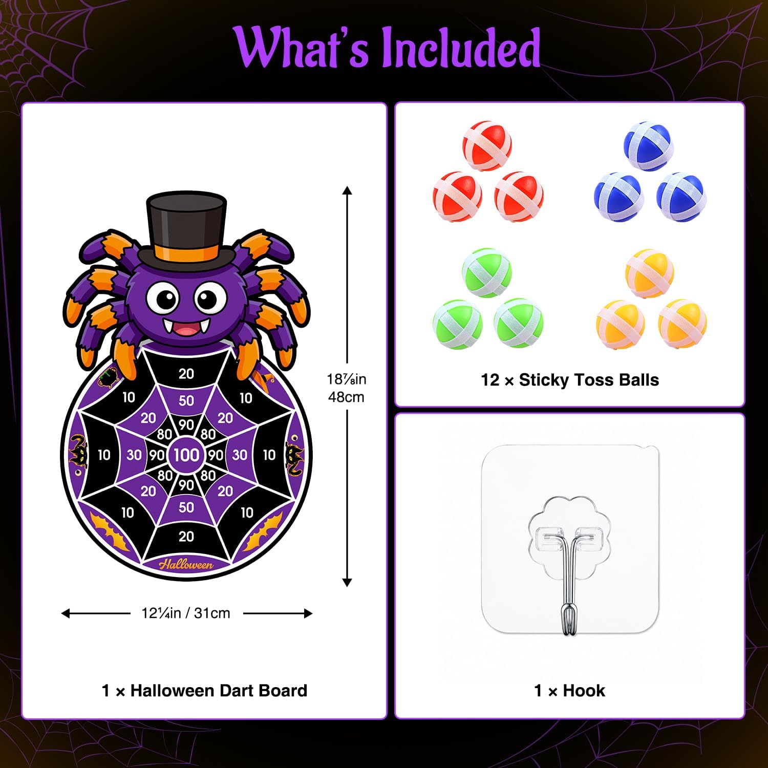 Halloween Games, Halloween Party Supplies Dart Board with 12 Sticky Balls image 5
