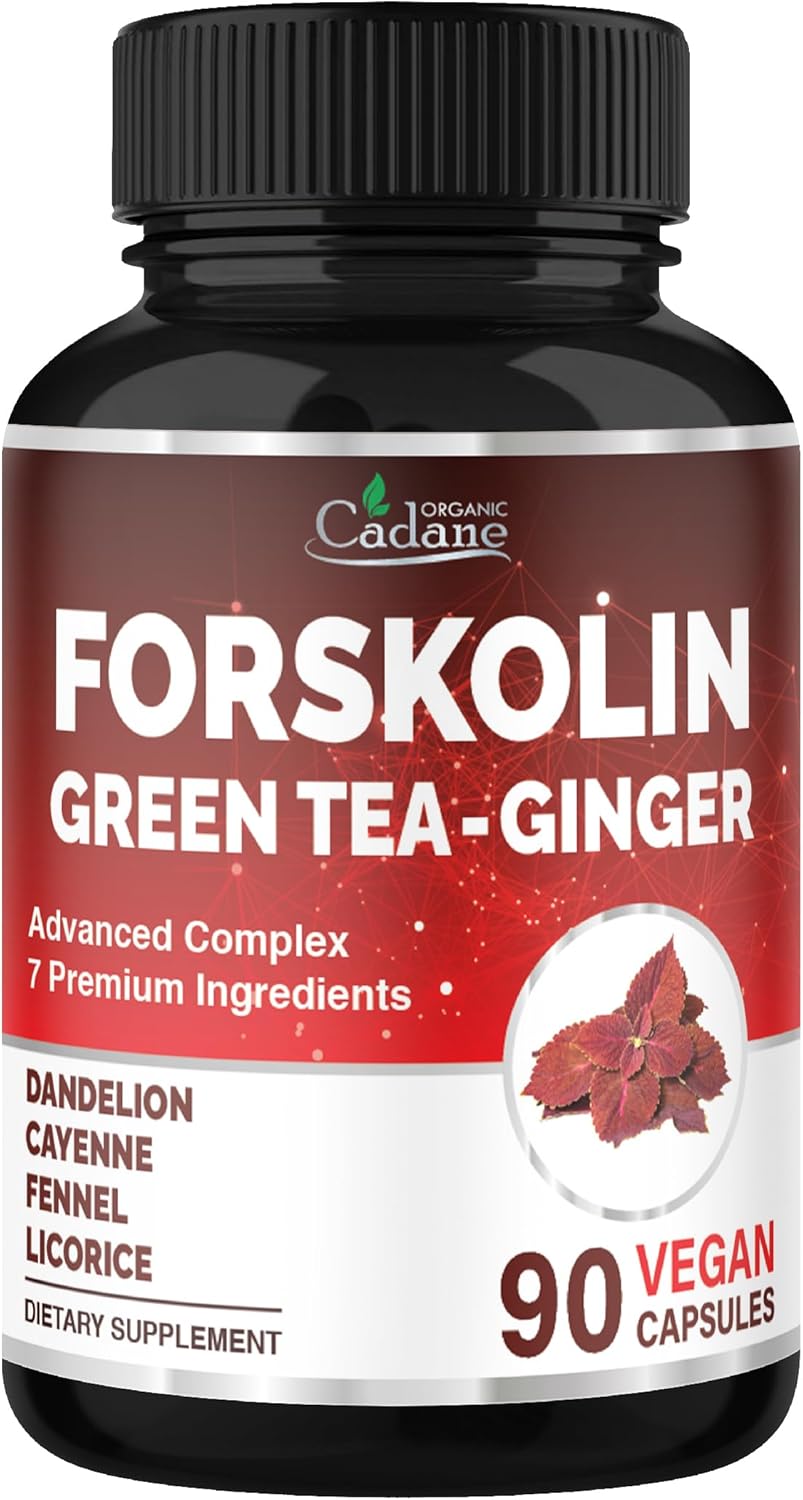 Cadane Forskolin Supplement with Green Tea, Ginger, Dandelion, Cayenne, Fennel, and Licorice| Body Management & Energy Support | Vegan, Non-GMO – 90 Capsules – 45-Day Supply