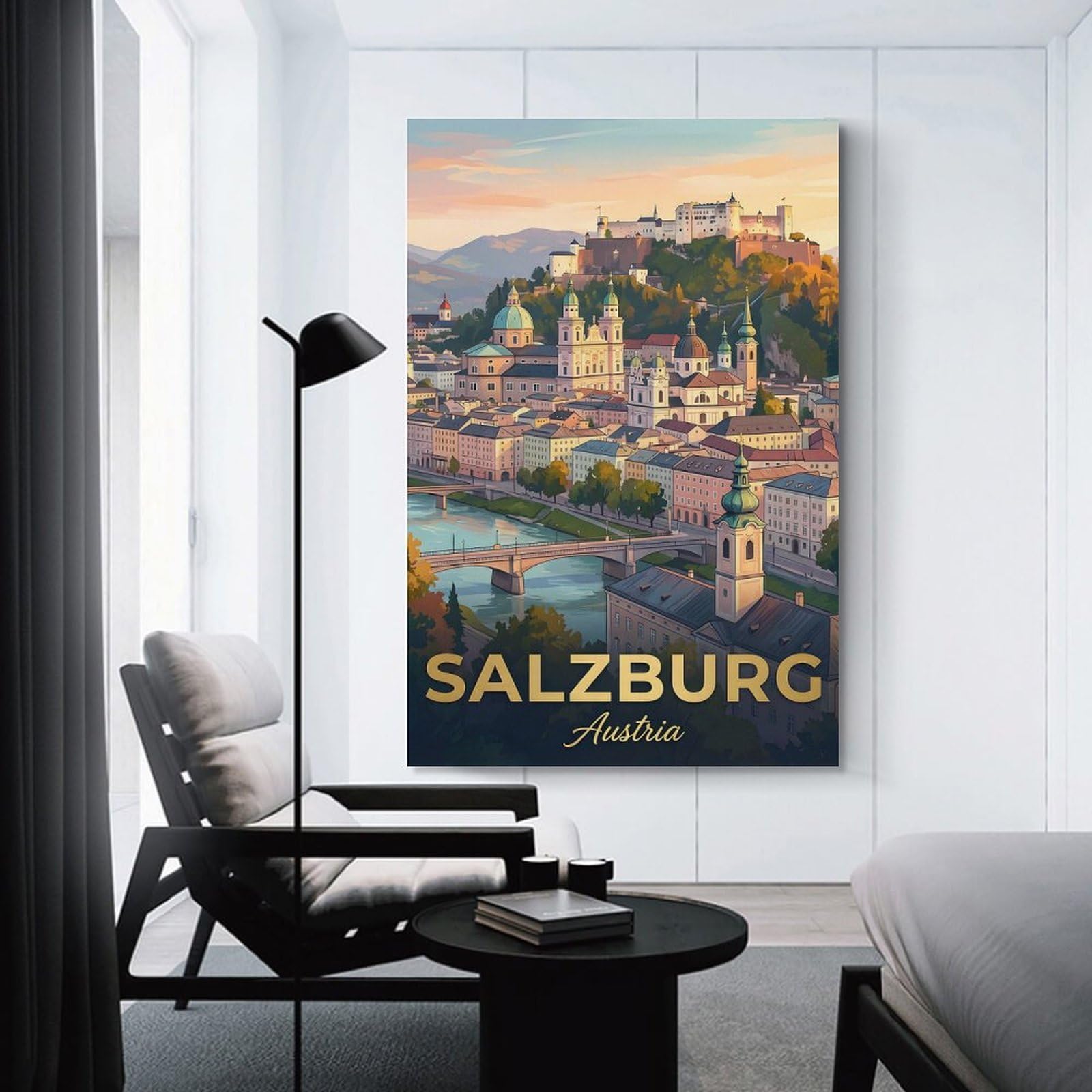 Junmoney Salzburg Austria Cityscape with Fortress Home Decor Wall Art, 20x30inch(50x75cm), for Living Room, Bedroom Or Home Office, Home Decor Gift with Stylish Appeal