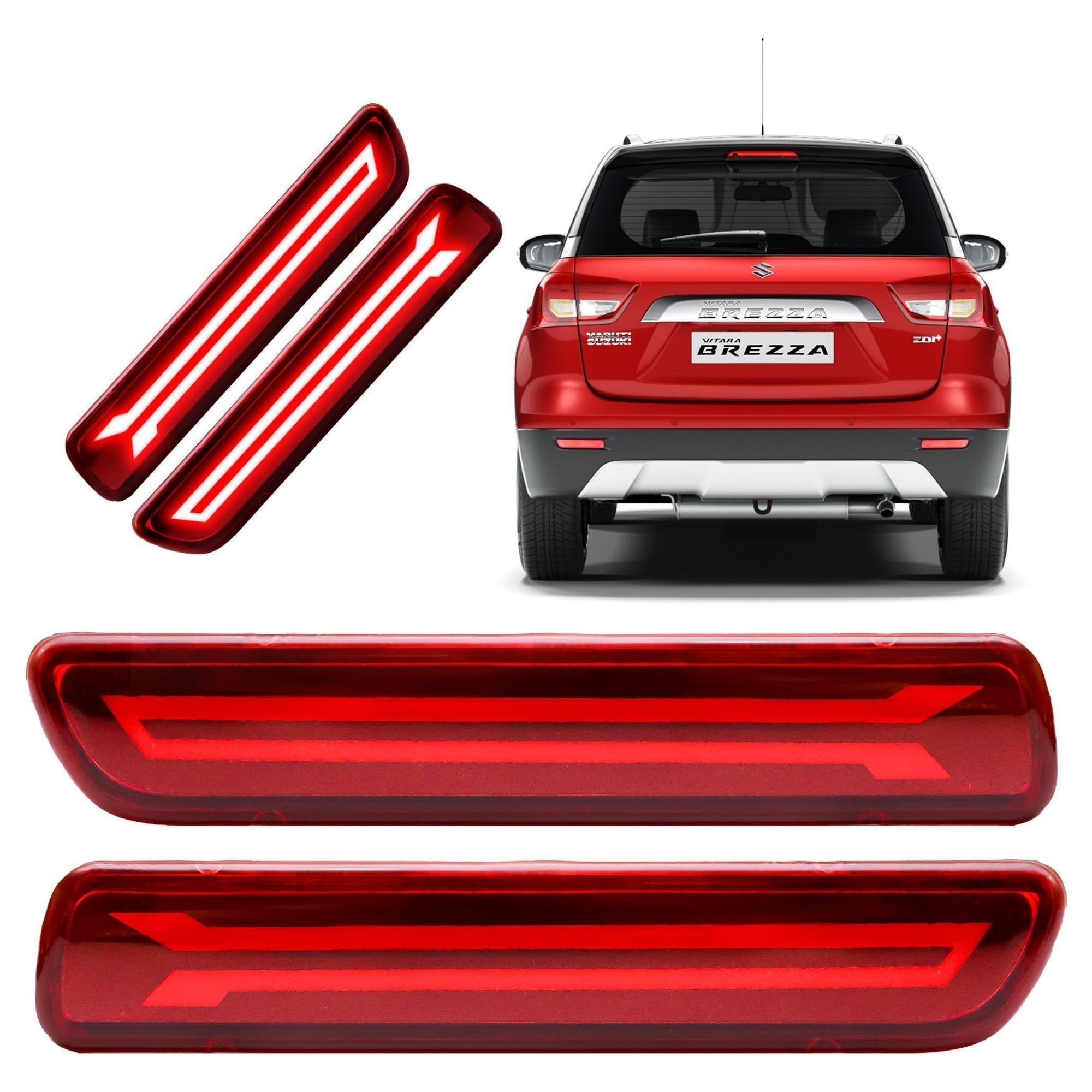 Compatible with Maruti Brezza Dynamic LED Rear Bumper Reflector Brake Light OEM Fit All models Car Reflector Light (Red, Black)-image-41