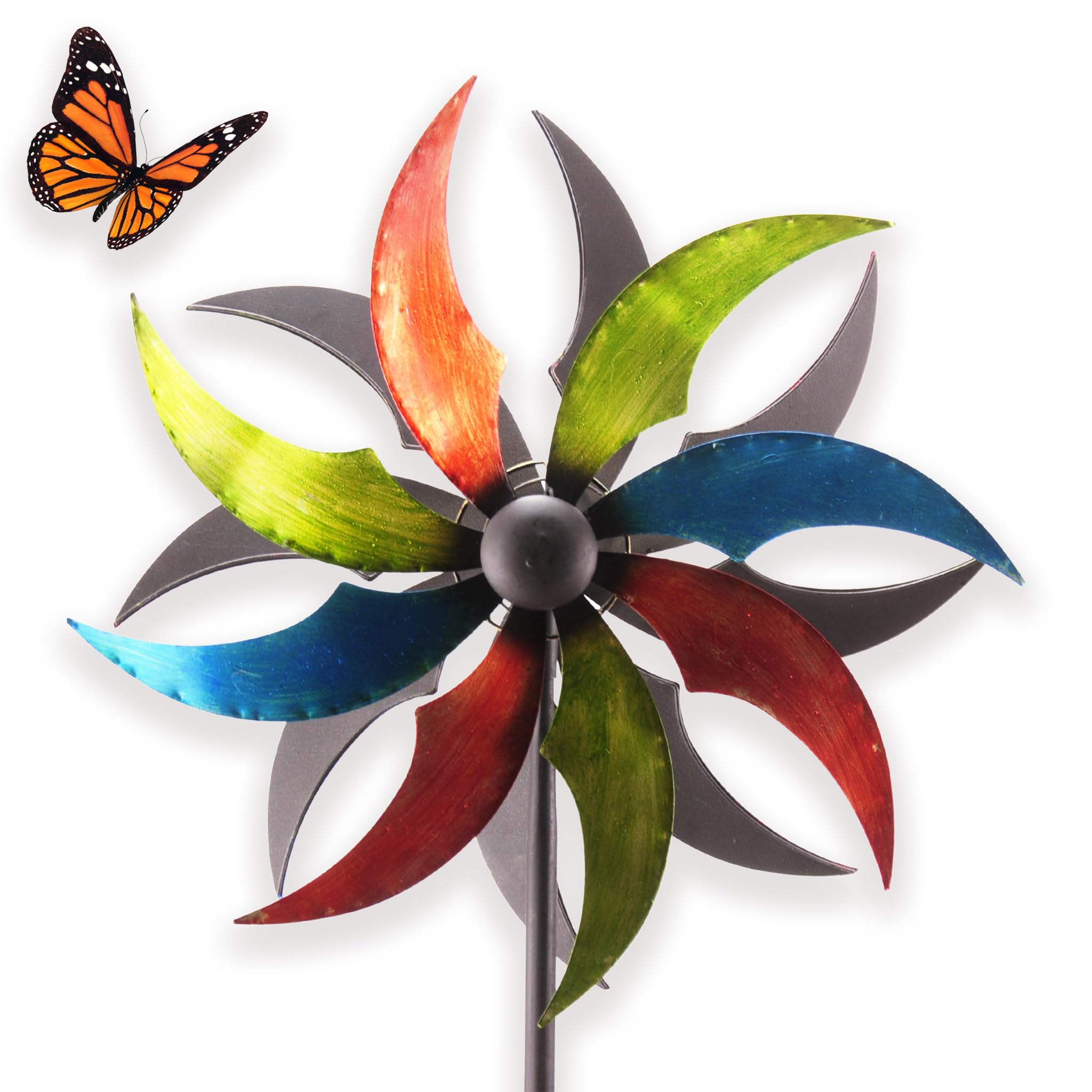 Molinillo de viento grande de metal, 186 cm, resistente a la intemperie, decoración de jardín en forma de hoz, colorido