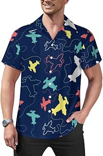 Airplane Pattern Mens Shirts Hawaiian Short Sleeved Cuban Collar Graphic Tees Tops