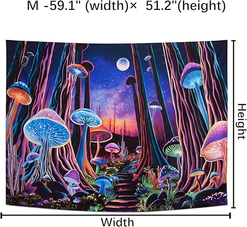 Miniatura 5 de Tushelia Tapiz de árbol de bosque de luz negra, tapiz de hongos de neón de fantasía, tapiz espacial reactivo a los rayos UV, tapiz espacial