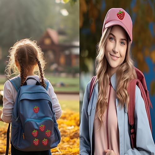 Miniatura 6 de DANUDON 25 parches de fresas para planchar, bonitos apliques de fresa roja para planchar, parches para bordar frutas, parches de tela decorativa