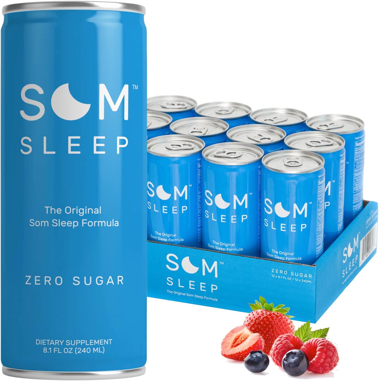 Som Sleep, The Original Sleep Support Formula w/Melatonin, Magnesium, Vitamin B6, L-Theanine & GABA – Vegan, Functional Nighttime Drink – Sleep Aid Supplement – Zero Sugar Berry, 8.1 Fl Oz, 12-Pack
