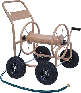 Liberty Garden 870-M1 Industrial 4-Wheel Hose Reel Cart - 300ft 5/8" Hose Capacity, Steel Frame, Tan
