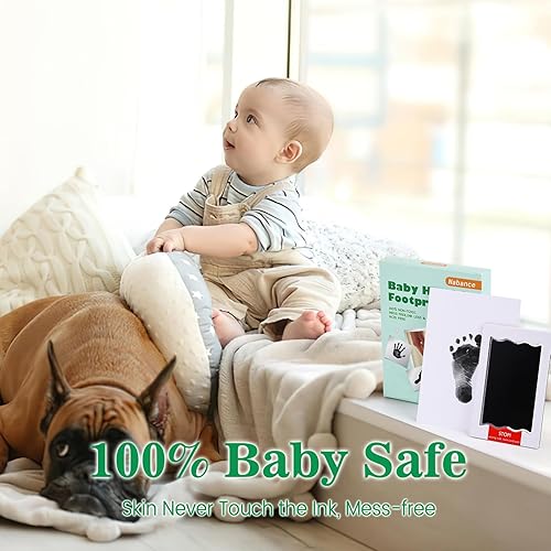 Miniatura 10 de Nabance Kit de manos y huellas para bebé, kit de huellas y manos sin tinta para recién nacidos, 4 almohadillas de impresión sin tinta con 2 marcos