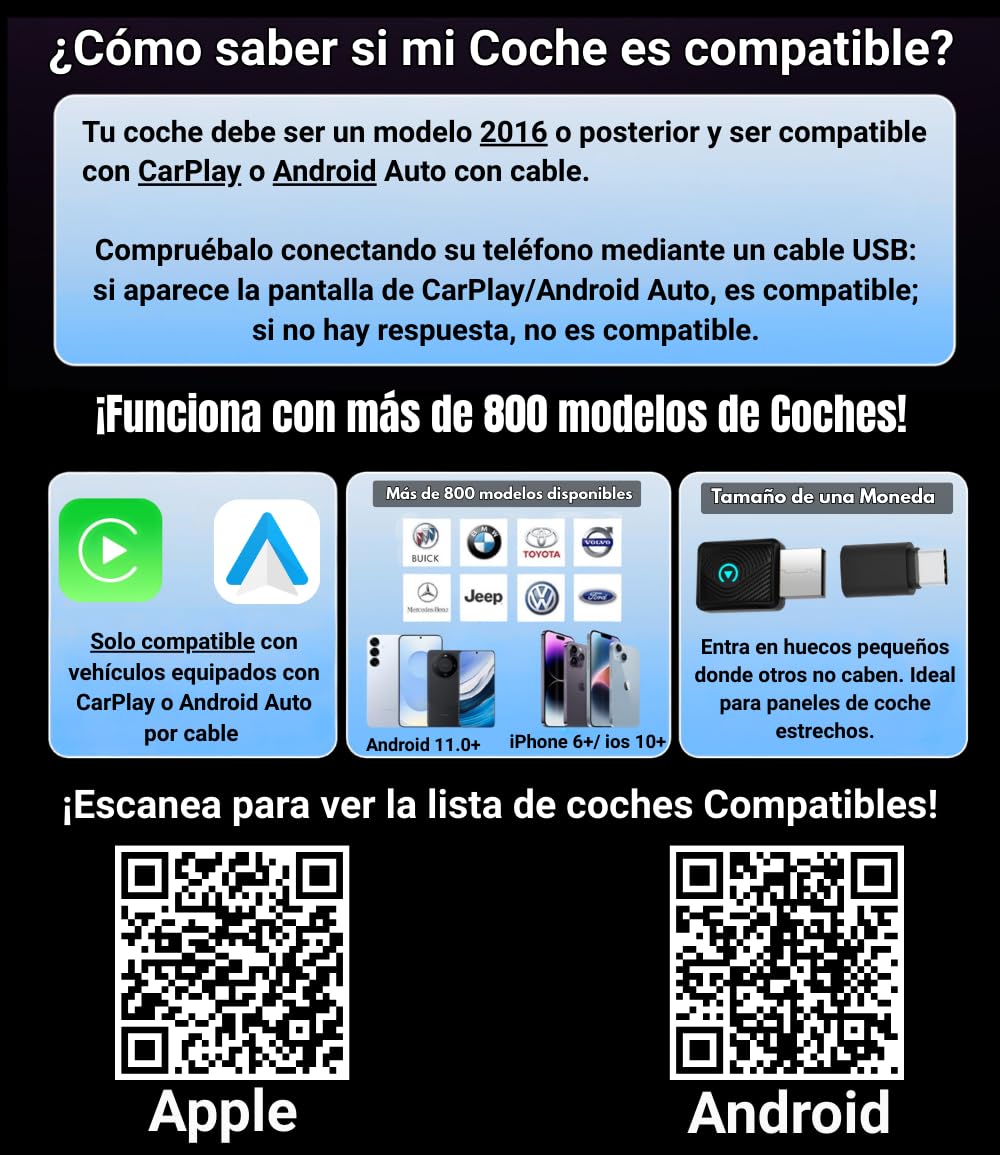 【CarPlay Inalámbrico 2026】 Apto para Android Auto Adaptador Bluetooth para iPhone y Android Conecta sin Cables y Mejora la Experiencia en el Coche Transmisión Estable Plug&Play (SwiftLink Lite) — view 5