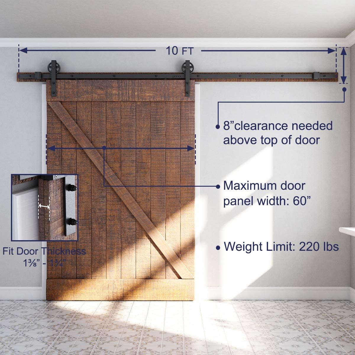 Frее Shірріng Ovеr $50 SMARTSTANDARD 10 Feet Heavy Duty Sliding Barn Door Hardware Kit, 4FT - 16FT, Black, Smoothly and Quietly, Simple and Easy to Install, Fit 60 Wide DoorPanel (Industrial Bigwheel Hangers)