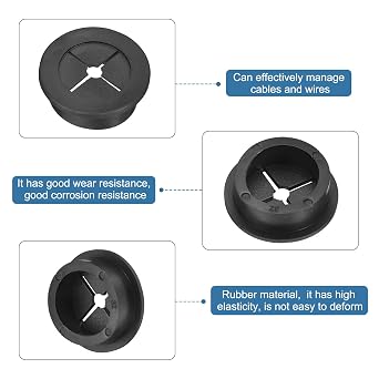 uxcell 2 Pcs Cable Cord Grommet, 1-1/4 Inch (32mm) Desk Grommet Flexible Rubber Grommets Wire Hole Cover Pass Through for Office Computer Desk Wire Organizer, Black
