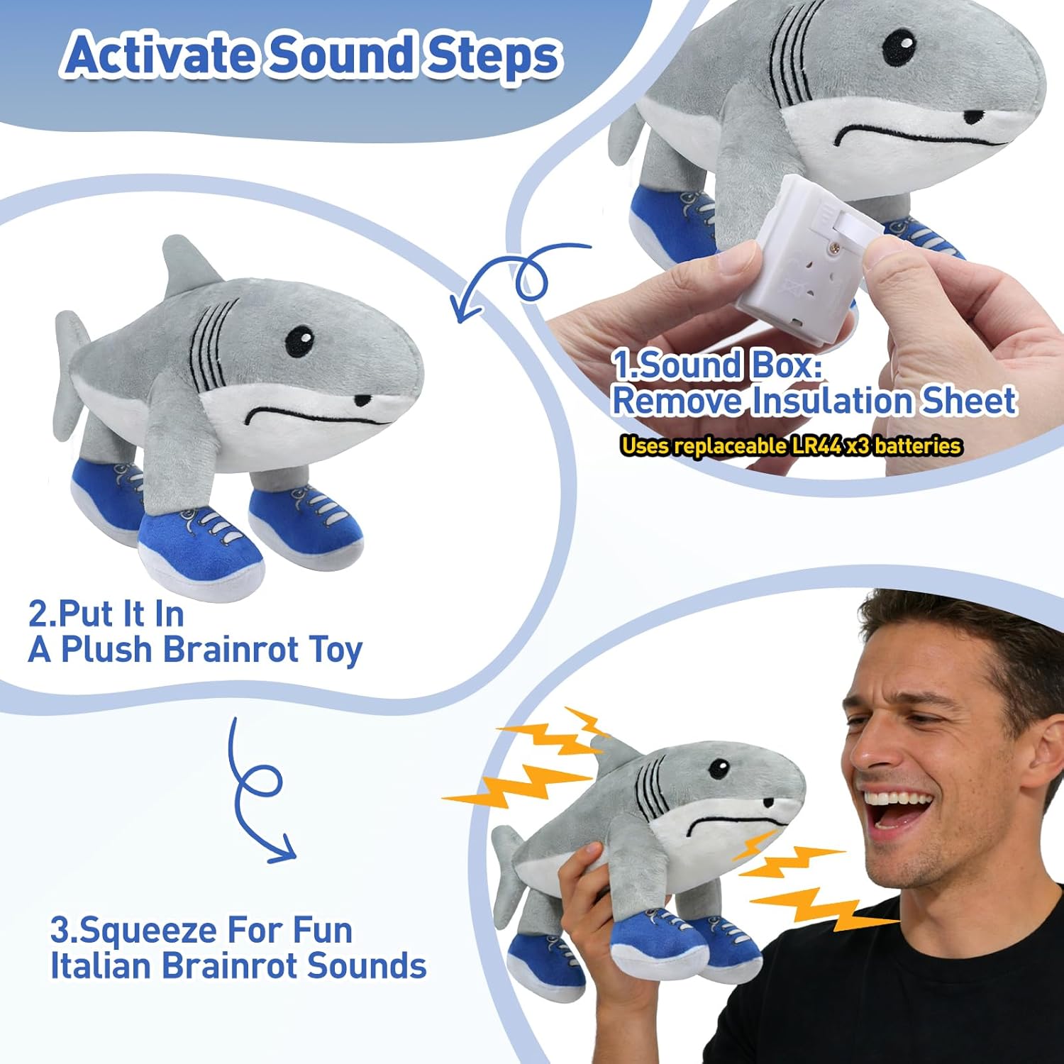 2PCS Plushies with Sound, Italian Brainrot Toys - Tralalero Tralala & Tung Tung Sahur Soft Meme Doll, Funny Birthday Gifts for Kids, Shark Plush for Girls & Boys, Steal A Brainrot Pranks for Adults