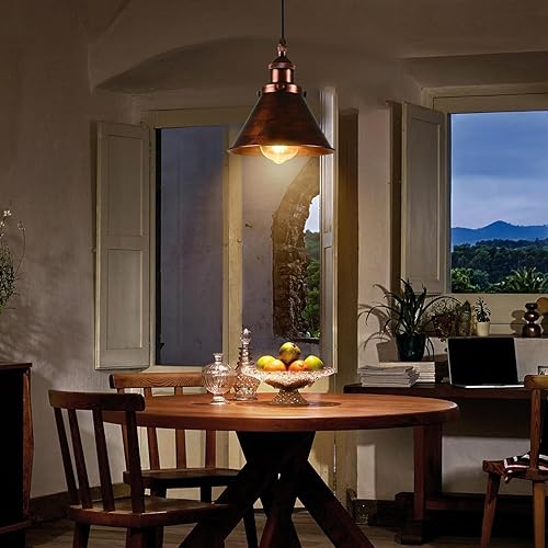 Miniatura 6 de TAKEGO Lámpara colgante de granja, lámpara colgante de cobre rústico para isla de cocina, lámparas colgantes vintage, lámpara de techo colgante para