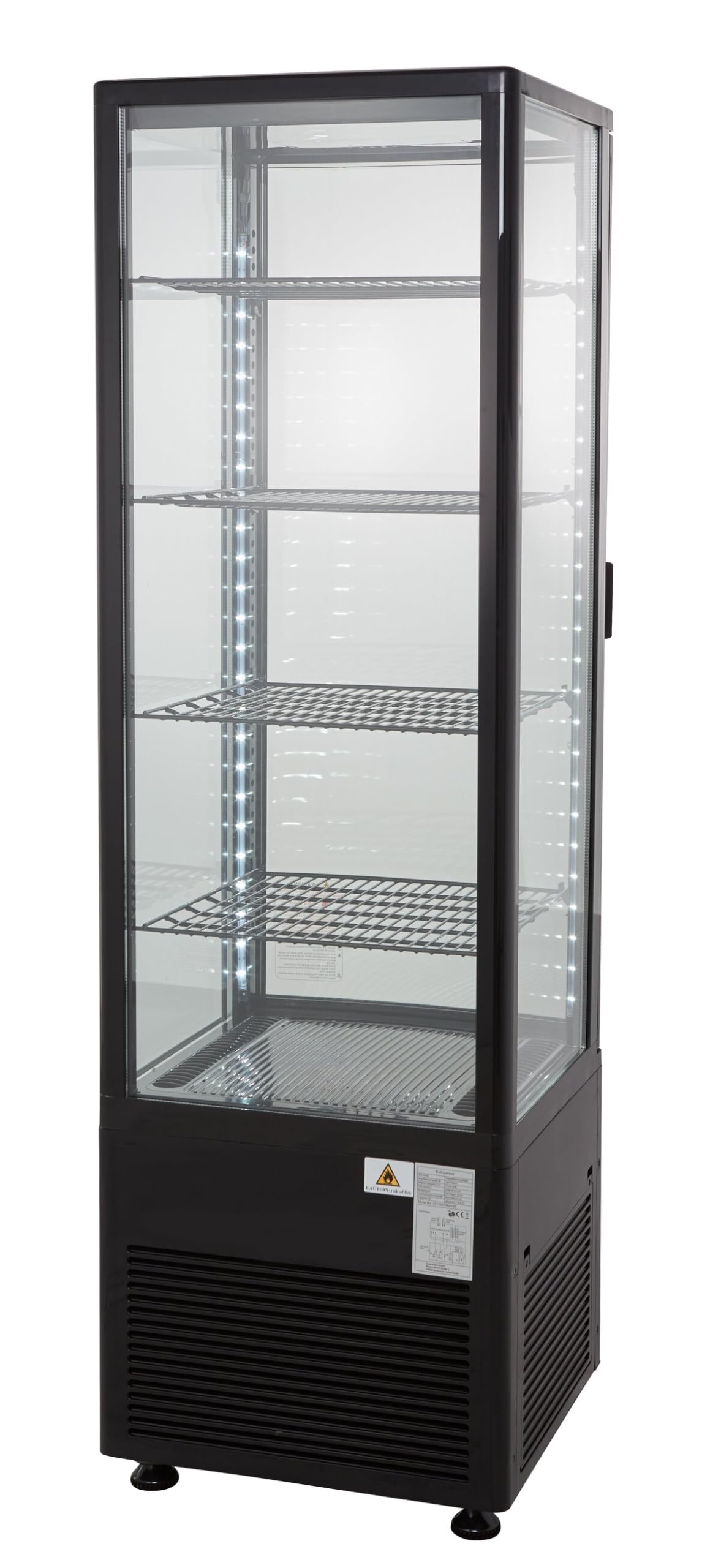 GastroHero Vetrina refrigerante da 235 litri, vetrina a buffet +2 °C e +6 °C con LED, vetrina refrigerante Gastro nero, bancone refrigerante con porta in vetro e convezione, chiudibile a chiave