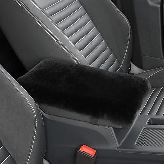 Genuine Sheepskin Center Console Cover Pad Genuine Furry Fluffy Wool Fur Car Armrest Cover Protector Universal Fit for SUV/Truck/Car