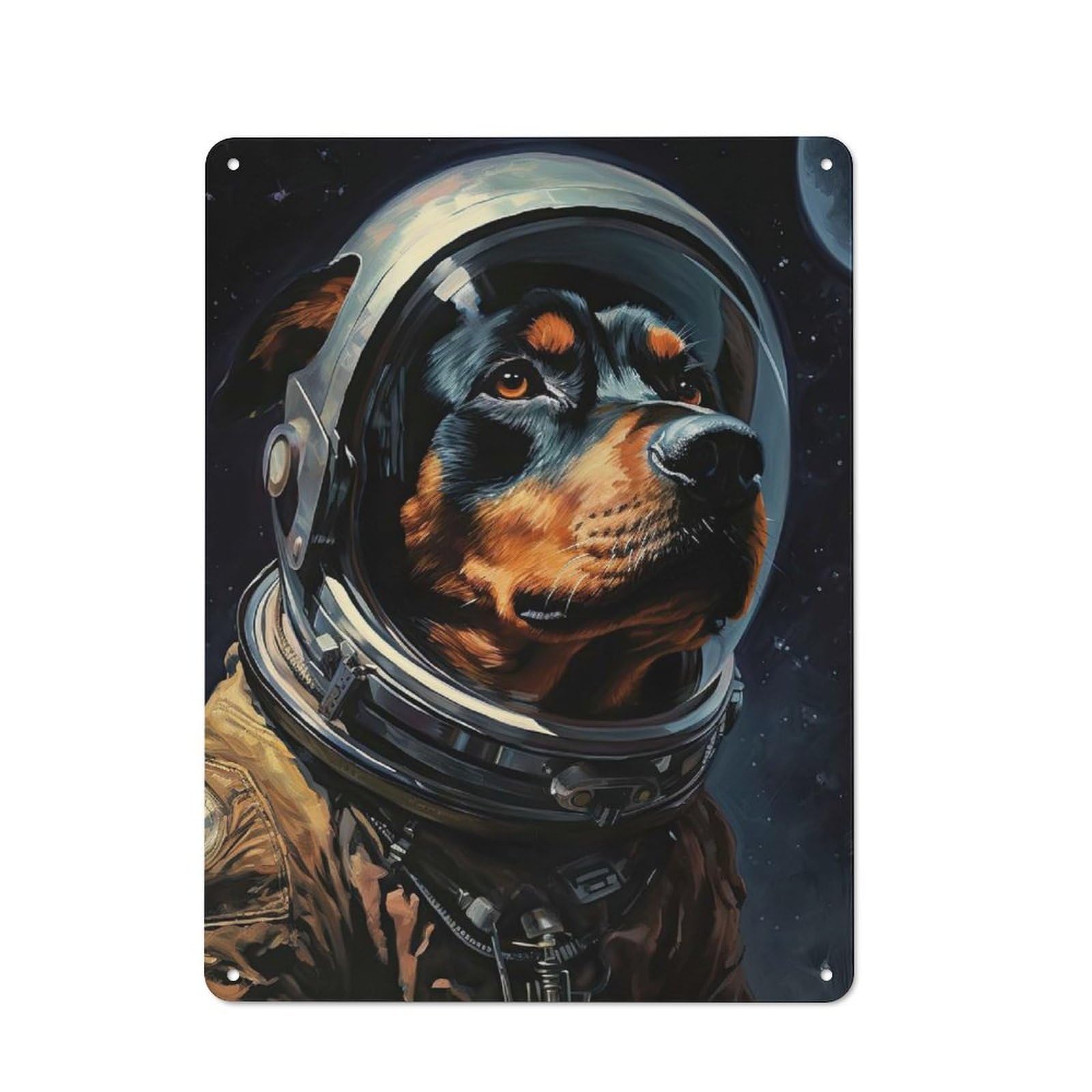 Classic Metal Plaque 40x30cm Featuring Rottweiler The Astronaut, Bistro Wall Plaque for Kitchen, Cafe, Pantry Or Dining Room