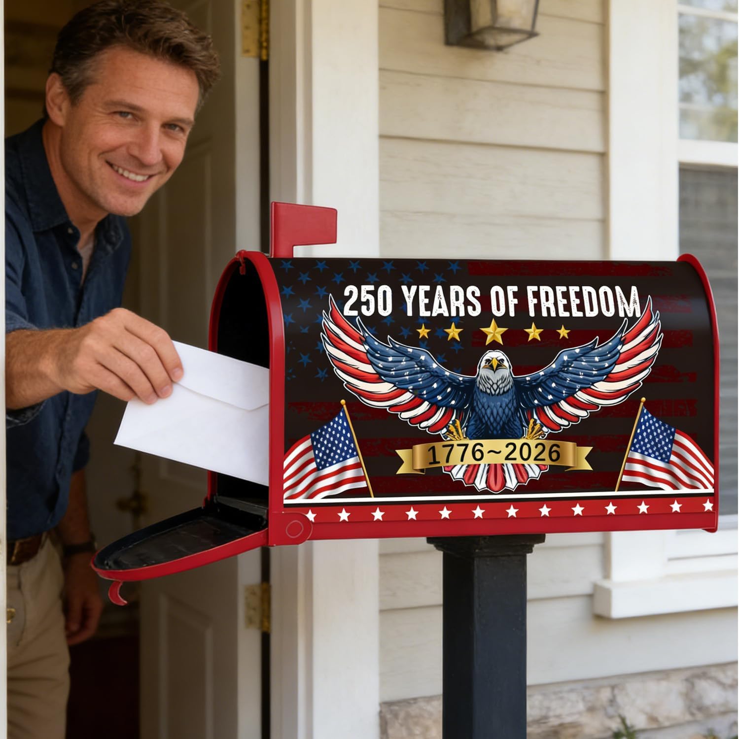 250th Anniversary Mailbox Covers Magnetic, America 1776-2026 Post Letter Box Cover Wraps Standard Size 18" X 21", 250 Years of Freedom Decor for Outside Garden Yard