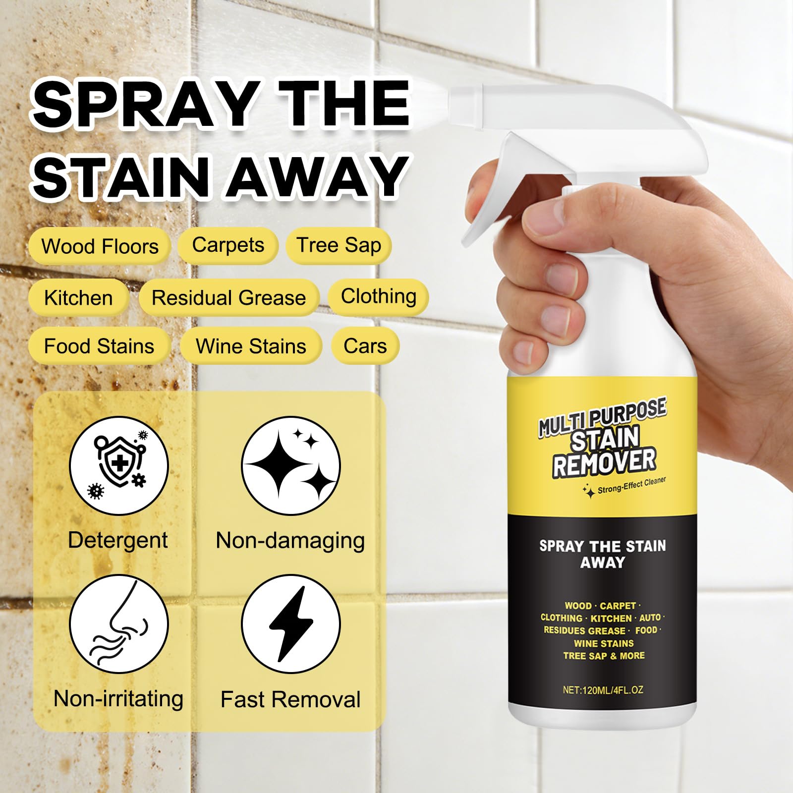 Mehrzweck-Fleckenentferner Spray, Heavy Duty Oberflächenreiniger für Bad Fliesen Toilette, Holzteppich Kleidung Küche Auto InteriorEntfernen Sie harte Wasserflecken, Seifenschaum Rostflecken (5p)