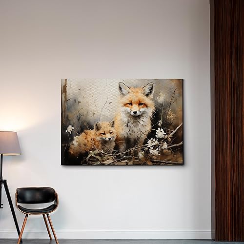 Miniatura 3 de Fox Mother Cub Print, In The Style Of Stencil,Based, Kids Wall Art, Kids Wall Art Display, Mom And Baby Animal Art Print, Canvas Prints, Wall Decor