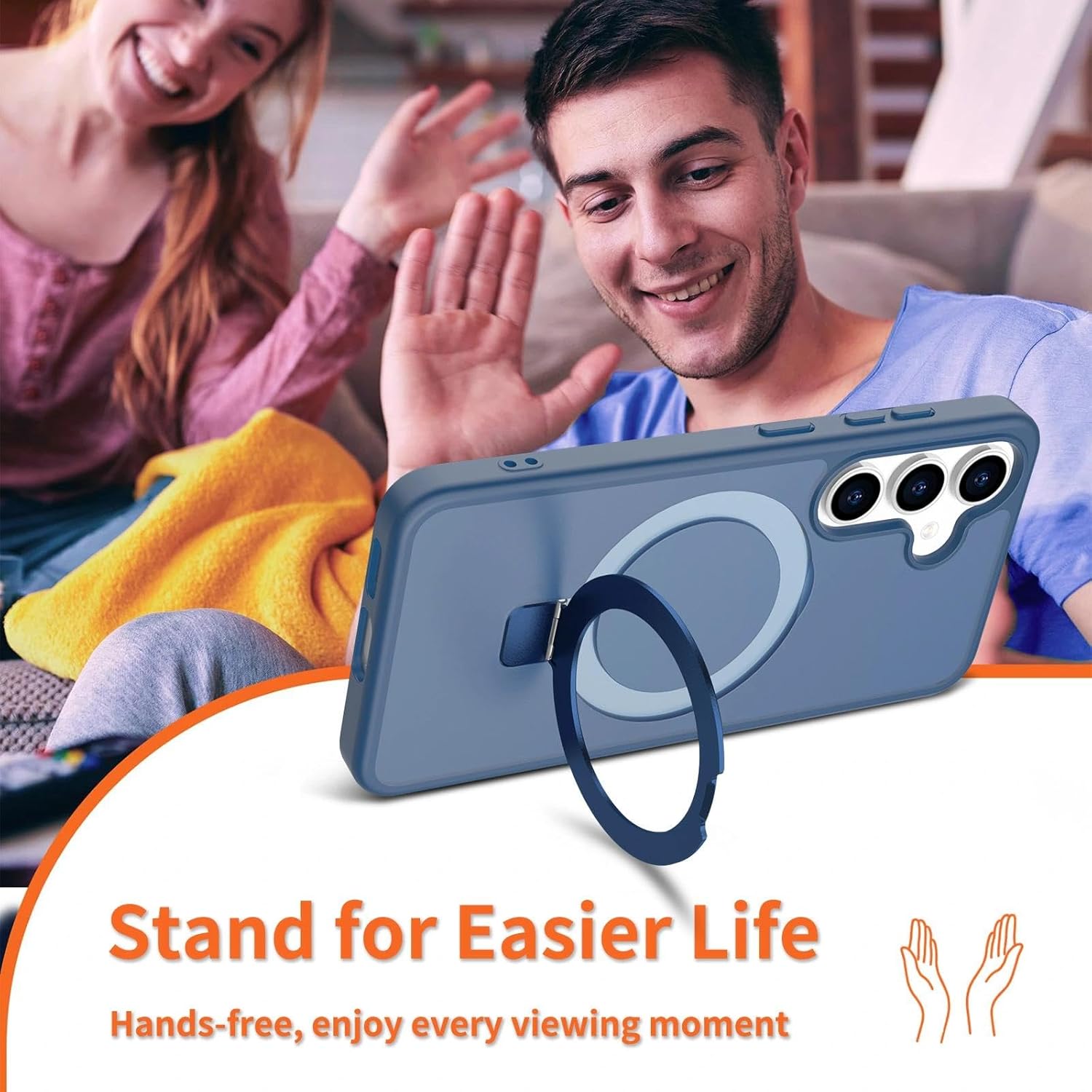 Magnetic for Samsung Galaxy S25 Case, 6.2", Compatible with MagSafe, Rugged Kickstand, Not-Yellowing Military-Grade Protection, Matte Blue - Image 5