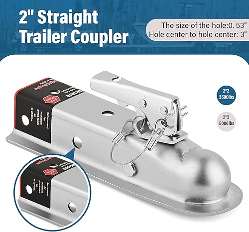 Miniatura 4 de Acoplador de remolque de lengüeta recta (zinc) con herrajes, adhesivo fácil de quitar e instrucciones para canal de 2 pulgadas, bola de enganche de