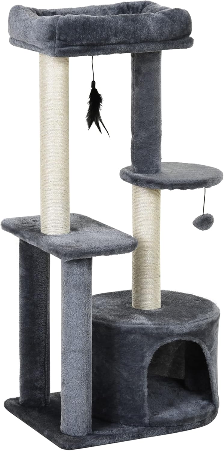 PawHut Cat Multi-Activity Tree Tower with Perch House, Scratching Post, Play Ball PawHut Cat Multi-Activity Tree Tower with Perch House, Scratching Post, Play Ball