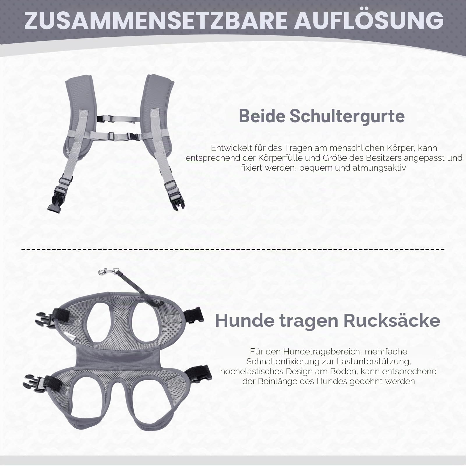 Haustier-Tragetasche, tragbarer Outdoor-Hunderucksack für ältere Hunde mit Gelenkverletzungen, Arthritis oder Lähmung, Treppenstütze, Grau