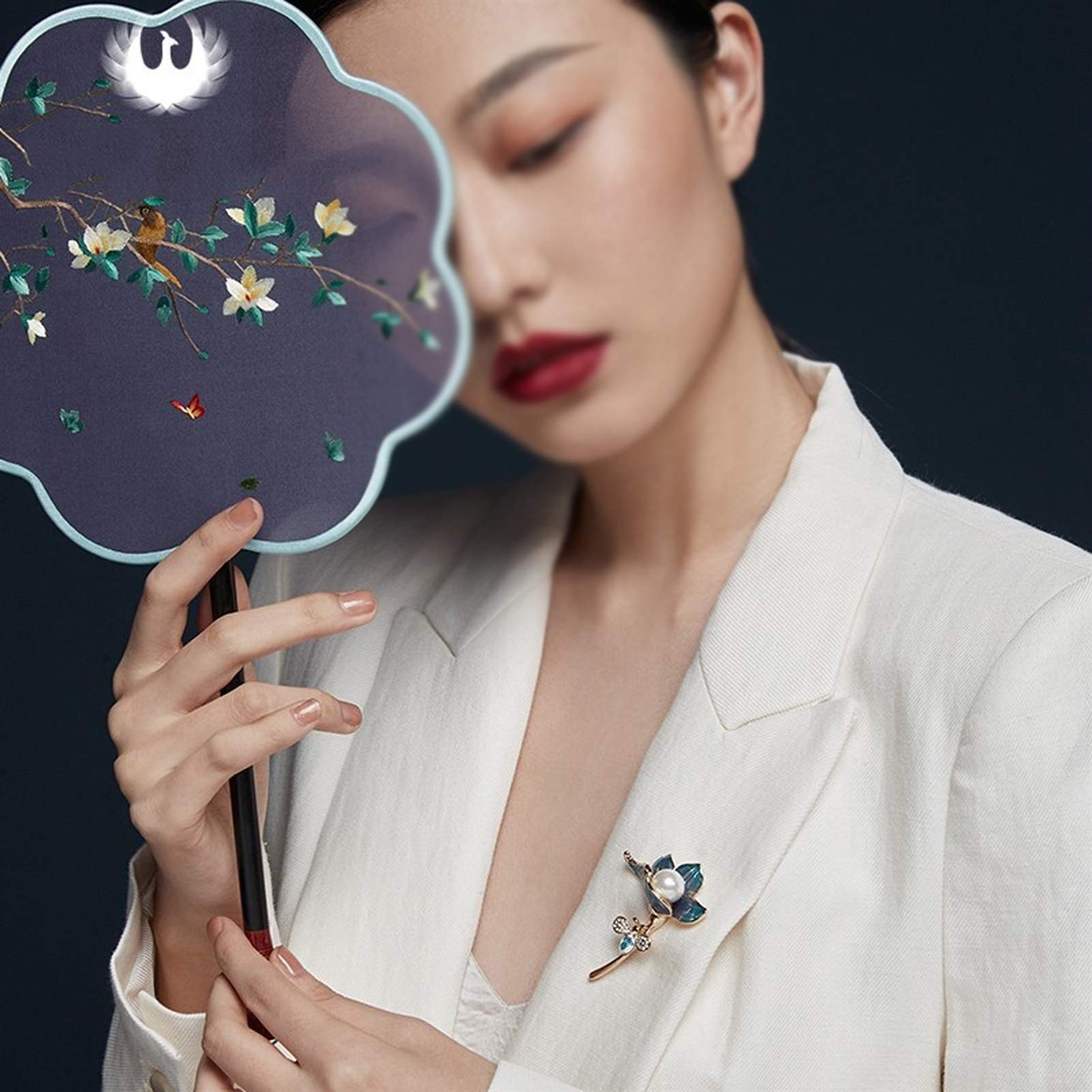 Broche Broche de Mujer 18k Chapado en Oro Esmalte de Flores Brooch Pins Elegant Ladies Accesorios de corsares Abrigo Coat Cheongsam (Peacock Azul) broches