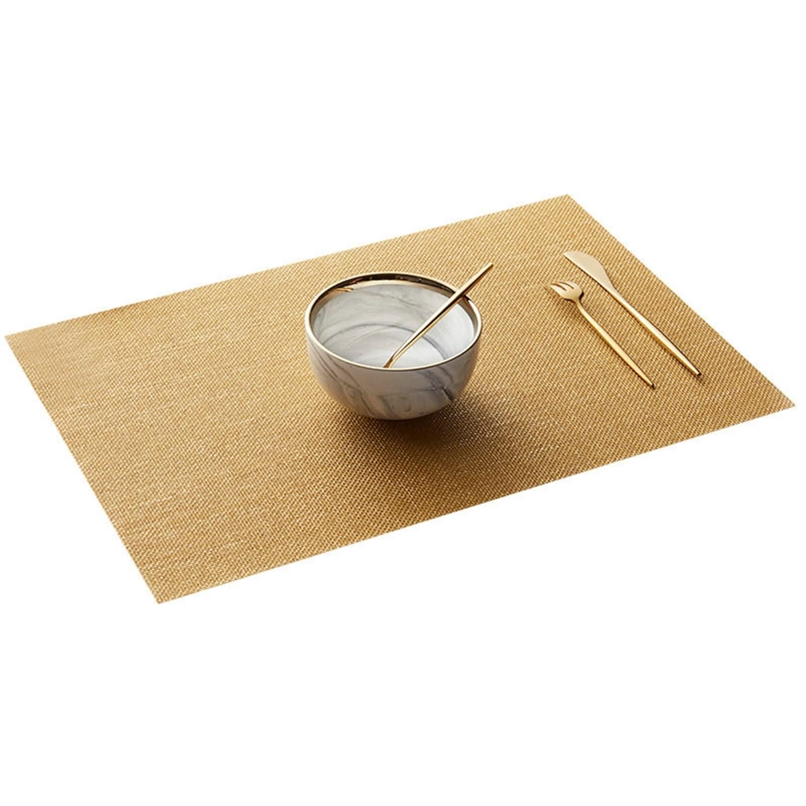 Juego de 6 manteles individuales para mesa de café, 45 x 30 cm, tejido rectangular de PVC, color dorado