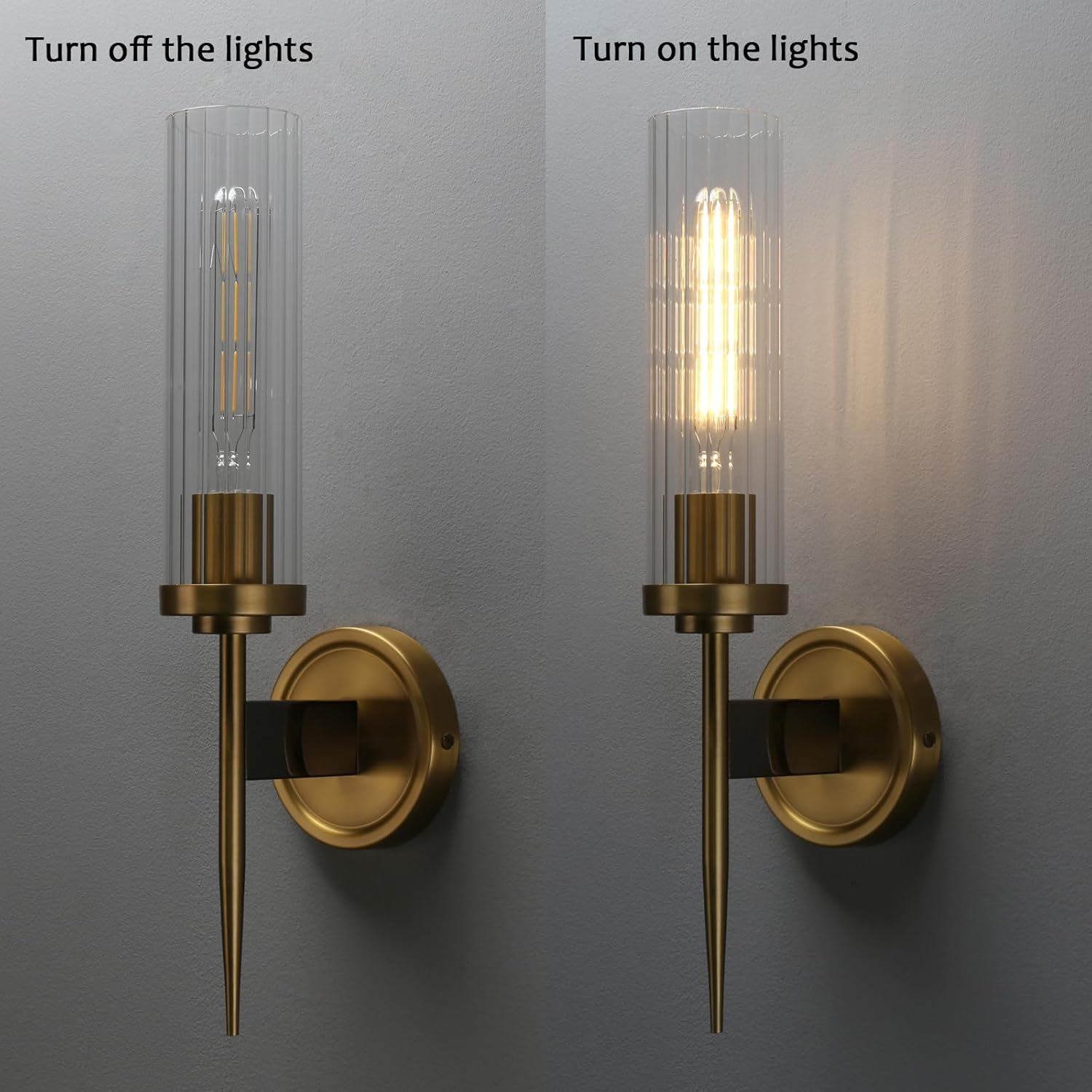 PERMO Vintage Antique Sconces Brass Gold Single Wall Sconce Light Fixture with 2.8" Cylindrical Clear Glass Shade for Living Room Home Office Entryway