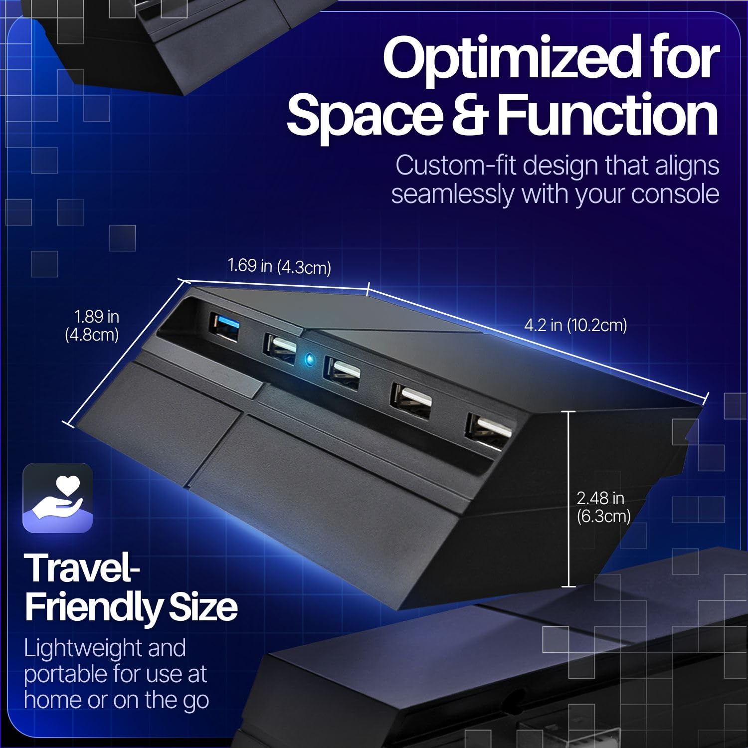 TNP USB Erweiterung, 5 Port USB Hub 3.0/2.0 für Sony Playstation 4 Konsole, USB Verteiler Adapter Zubehör für Controller, Erweiterungsadapter mit LED Indicator, schwarz