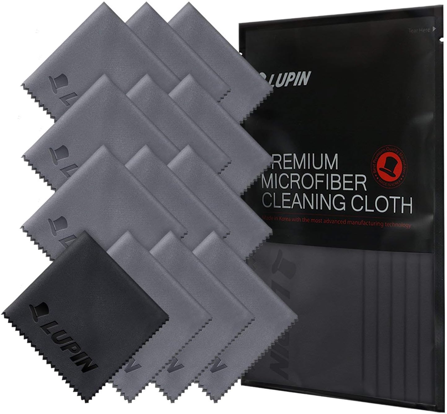 Ringke Lupin Microfiber Cleaning Cloths, 13 Pack Premium Ultra Lint Polishing Cloth Designed for Cell Phone, Tablets, Laptops, iPad, Glasses, Auto Detail, TV Screens & Other Surfaces - Gray