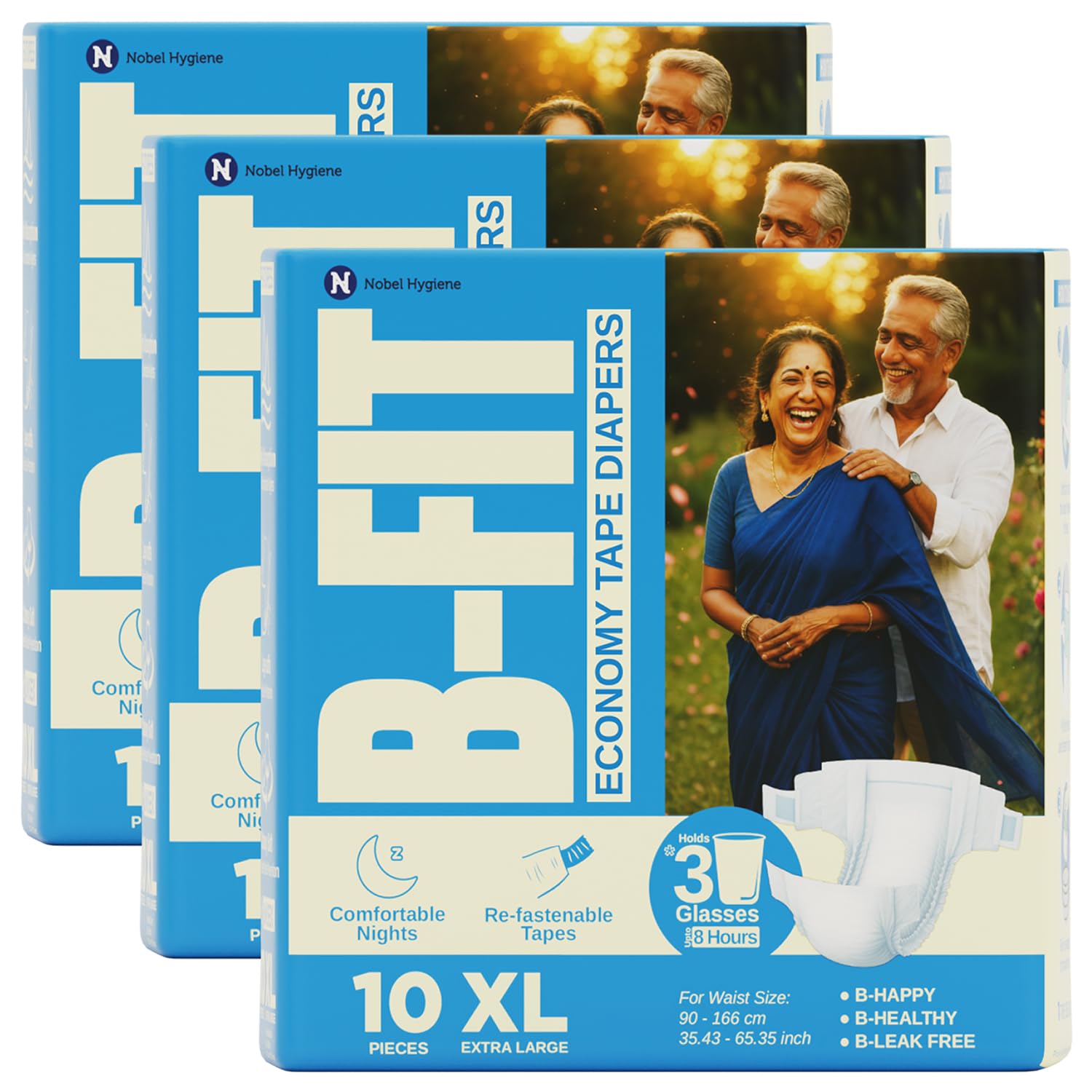 B-FIT Economy Adult Diaper XL Size Tape Style | 30 (X-Large) | Waist 35.43-65.35 inch | Refastenable Tapes, Cottony Comfort, Gel Core, 8 Hours Absorption | Unisex, Leakproof, Soft Elastic Waistband