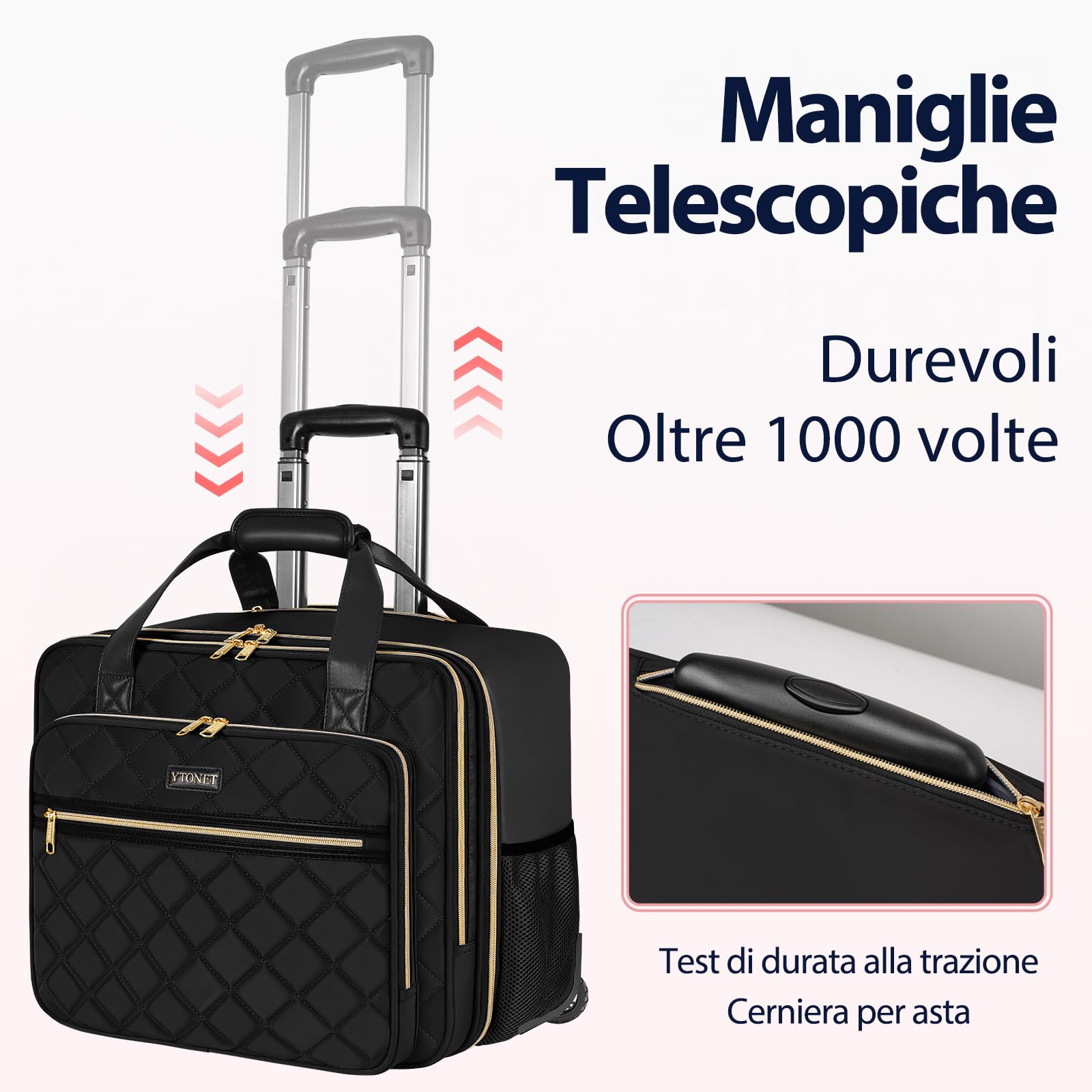 Ytonet Business Trolley per Donna, Valigetta con Ruote per Laptop 17,3 Pollici, Impermeabile Borsa per Laptop da Viaggio, Grande Pilotina Trolley per Vacanza Ufficio Lavoro Scuola College, Nero