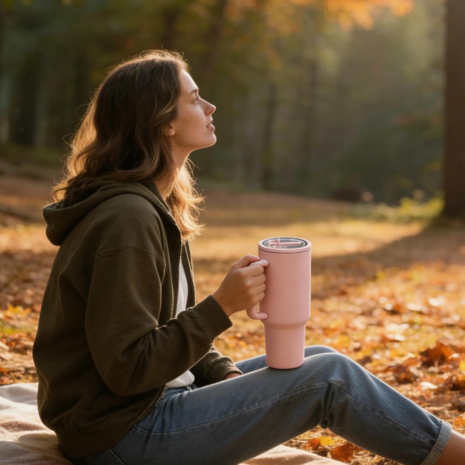 40 oz Insulated Tumbler with Handle and Straw, 100% Leakproof Stainless Steel Water Bottle Travel Mug, Valentine's Day Tumbler, Gifts for Men & Women,Cup Holder Friendly,BPA-Free (Peach pink) - Image 8