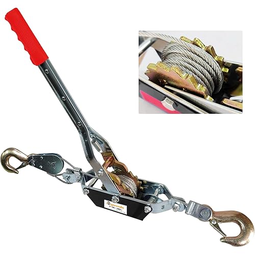 Come Along Winch 2T, Heavy Duty 2 Hook Steel Cable Dual Gear Power Puller, Cable Come Along Tool with 7FT Steel Cable,Hand Winch Cable,Recovery Gear, Hoist Cable Puller for Vehicle Rescue