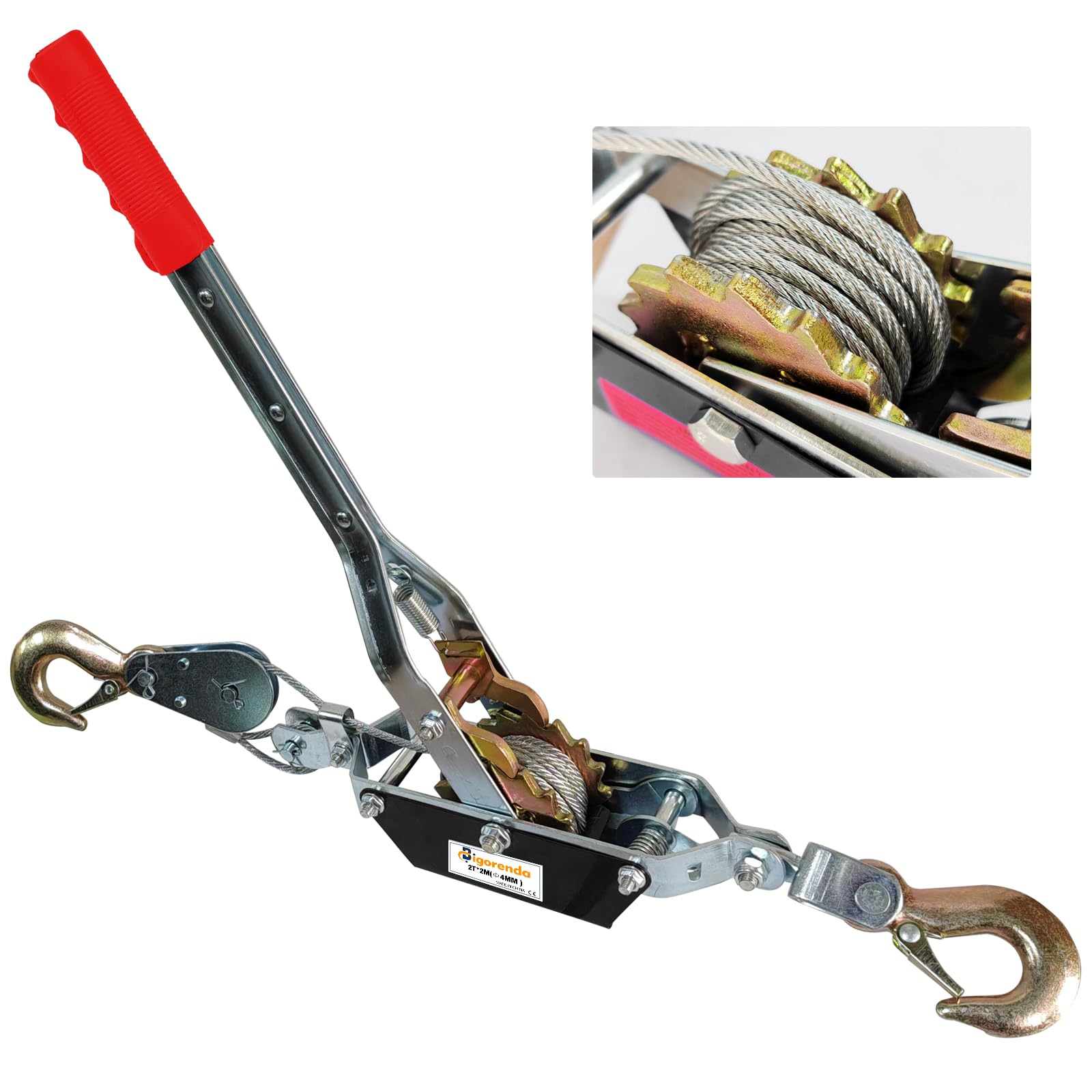 Come Along Winch 2T, cable de acero resistente de 2 ganchos, extractor de potencia de doble engranaje, cable viene junto con cable de acero de 7 pies, cable de cabrestante de mano, engranaje