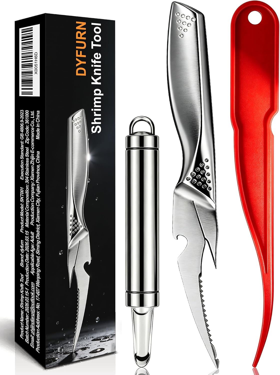 Shrimp Deveiner Tool, Stainless Steel Seafood Tool with Fish Scaler and Bottle Opener, Multi-Use Shrimp Cleaner with Non-Slip Handle (1 PCS - Silver)