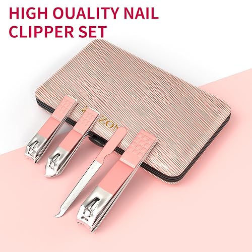 Miniatura 2 de ZIZZON Juego de manicura de viaje mini cortaúñas 10 en 1 acero inoxidable Pedicura cuidado kit de aseo con estuche rosa