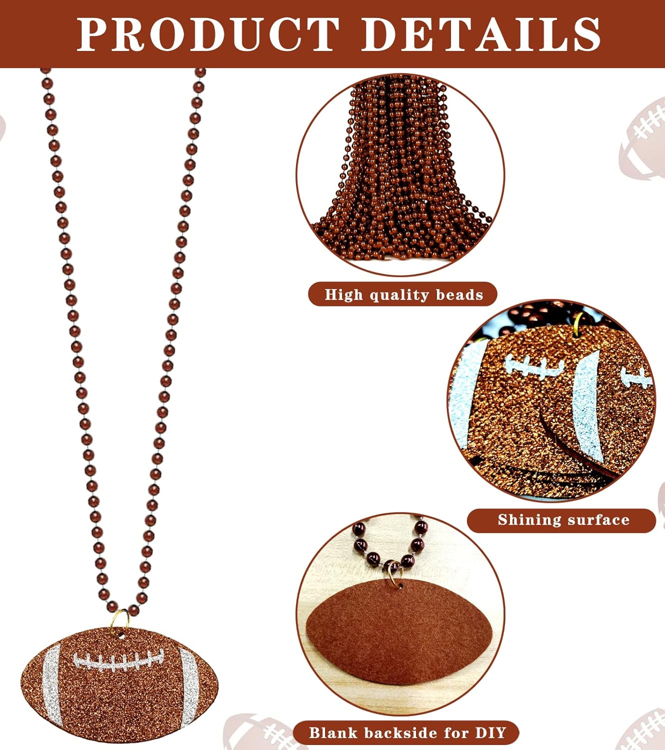 24 Pack Football Pendant Bead Necklaces with Felt Pendants for Football Party Supplies - Image 3