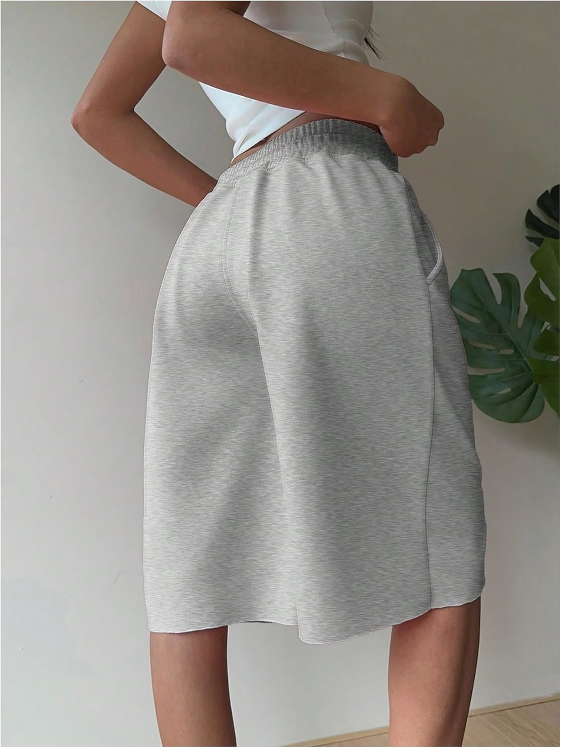 SHENHE Women's Wide Leg Sweat Shorts Drawstring Casual Lounge Sports Knee Length Bermuda Shorts - Image 3