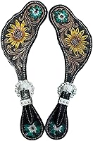 Vista 10 de Majestic Ally Western Spur Straps, Genuine Leather, Antique Hand Tooling, Adjustable Stainless Steel Buckle