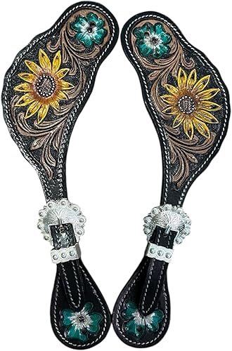 Miniatura 10 de Majestic Ally Western Spur Straps, Genuine Leather, Antique Hand Tooling, Adjustable Stainless Steel Buckle
